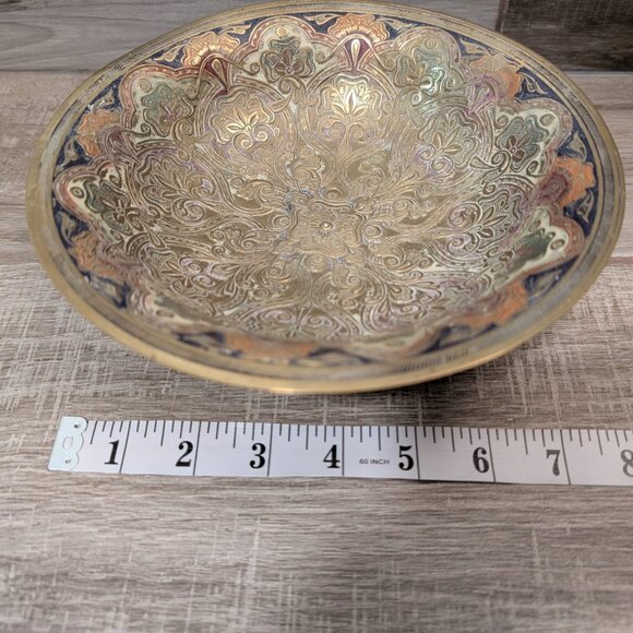 Vintage Brass Engraved Footed Bowl India Persian Floral 8" - Picture 7 of 7